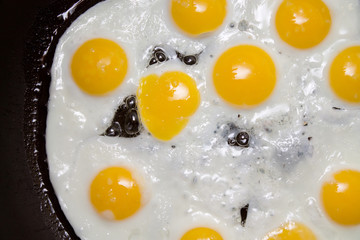 quail eggs fried in a pan