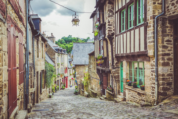 Fototapeta na wymiar Scenic alley scene in an old town in Europe