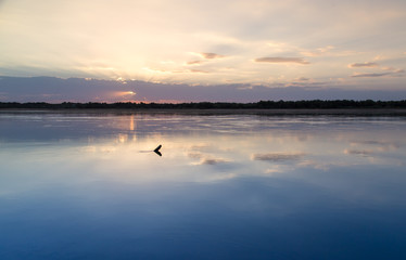 Obraz na płótnie Canvas sunset on the lake as a backdrop