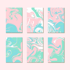 Pastel summer marble texture cards templates vector. Paint effect, oil liquid print or stone pattern background. Ideal for mothers day.