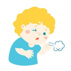 Little boy coughing vector cartoon.