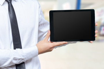 Business man working on digital tablet