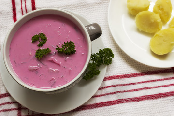 Russian and Lithuanian cold soup with beetroot