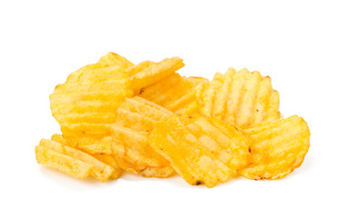 yellow potato chips isolated on white