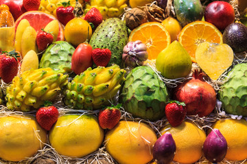 Still life of tropical fruits in the market of Las Palmas de Gran Canaria. Spain.