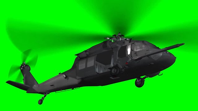 Black Hawk military Helicopter in flight - Green Screen