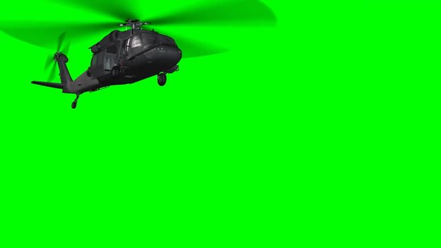Black Hawk military Helicopter in flight - Green Screen