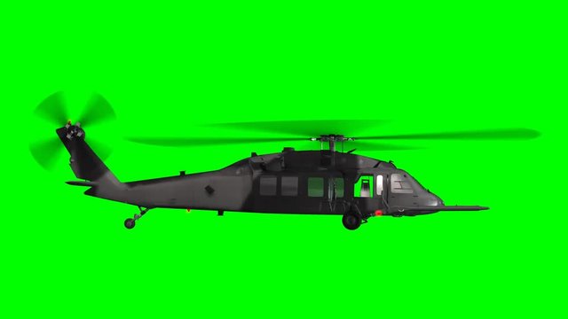 Black Hawk military Helicopter in flight - Green Screen