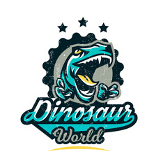 Design for printing on a T-shirt, aggressive dinosaur ready for attack. Jurassic period, predator of antiquity, sport style. Vector illustration, grunge effect