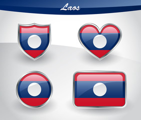 Obraz premium Glossy Laos flag icon set