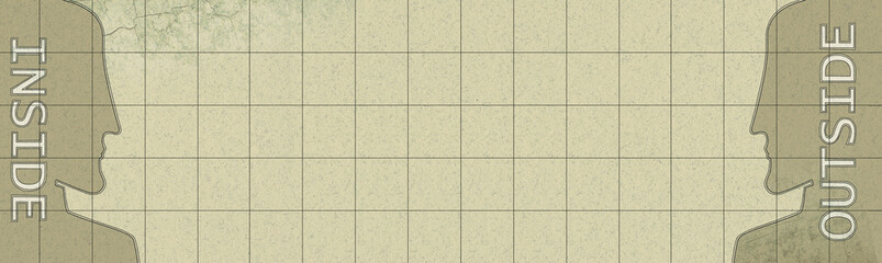  Staff recruitment; Two male profiles facing each other on a textured background. Business background, audit, personnel, staff selection, inside and outside view