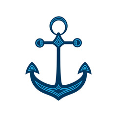Water anchor with geometric pattern. Vector logo marine theme