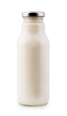 Detox drink. Coconut almond milk in bottle isolated