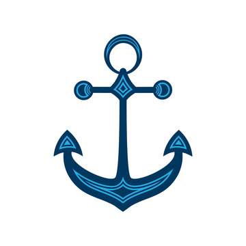 Water anchor with geometric pattern. Vector logo marine theme