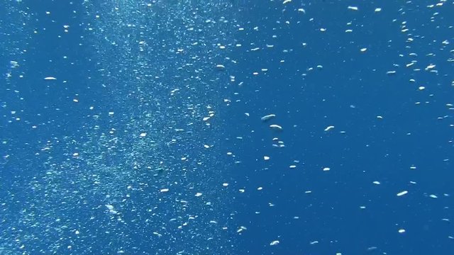 Divers bubbles in the blue sea