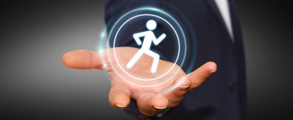 Young man using running application to check his performances 3D rendering