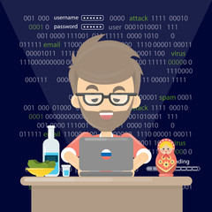 Russian hacker, Thief trying to hack personal information and download data. © inspiring.team