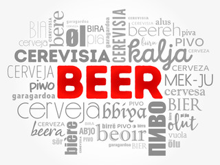 Obraz premium BEER in different languages of the world (english, french, german, etc) Word Cloud collage, multilingual background