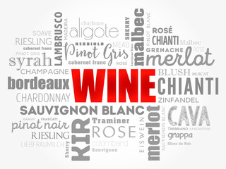 WINE VARIETALS Types word cloud collage, concept background