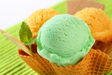 Ice cream in waffle basket
