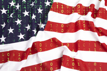 Binary code with US flag, data protection concept