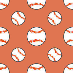 Baseball, softball sport game vector seamless pattern, background with line icons of balls. Linear signs for championship, equipment store.