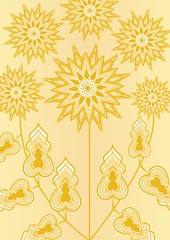 Yellow fantasy flower on light yellow background, line art illustration, template for poster, invitation, congratulation, birthday,