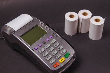 Payment terminal with contactless credit card and polish currency, choice between cashless or cash...