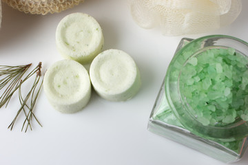 eucalyptus bath bomb on a white