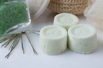 eucalyptus bath bomb on a white
