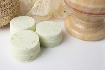 eucalyptus bath bomb on a white