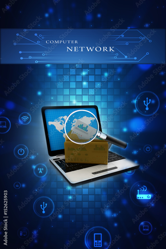 Poster 3d rendering folder connected to computer network search