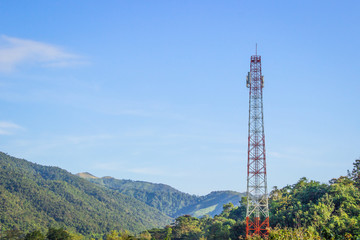 A telecommunication tower in the forest