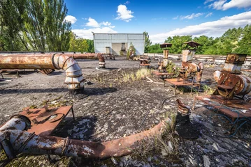 Fototapeten Verlassene Gebäude Roof of former factory in Pripyat desolate city in Chernobyl Exclusion Zone, Ukraine  © Fotokon