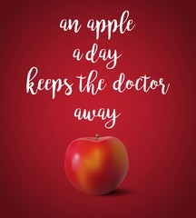 Vector apple. Red apple on red background. An apple a day keeps the doctor away. Vector illustration
