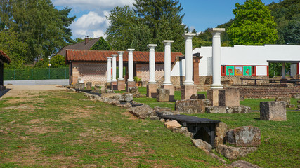 Fototapeta premium Reconstructed Roman celtic town of Schwarzenacker near Homburg Saar in Germany