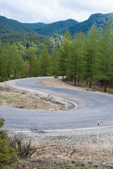 S-shaped turn on the mountain road. Turkey.