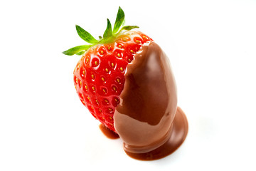 Luscious ripe red strawberry dipped in chocolate