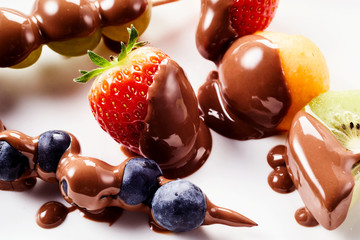 Delicious fresh fruit from a chocolate fondue
