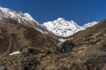 Annapurna mountain massif from MBC, Annapurna base camp trek, Nepal