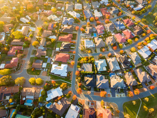 Aerial view of a typical suburb in Australia