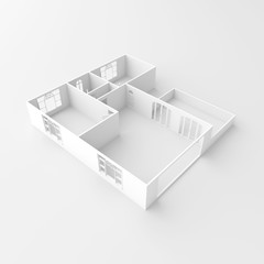 3d interior rendering of white empty home apartment
