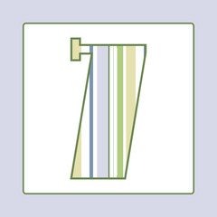 Striped colorful number seven isolated on white background. Elements for kids cards or alphabets in vintage or retro style.