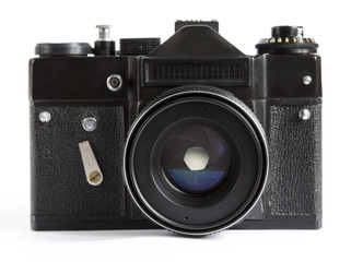 Vintage Photo Camera With Lense Isolated on a White Background