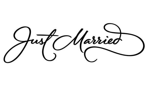 JUST MARRIED hand lettering, vector illustration. Hand drawn lettering card background. Modern handmade calligraphy. Hand drawn lettering element for your design.