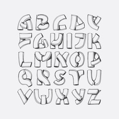 Hand drawn vector font, imitation of 3d letters. Abc sequence from A to Z, isolated on background. Alphabet illustration, good for lettering, titles, writing. Imperfect characters drawn with shadows
