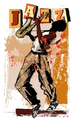 Foto op Plexiglas saxofonist op grunge achtergrond © Isaxar