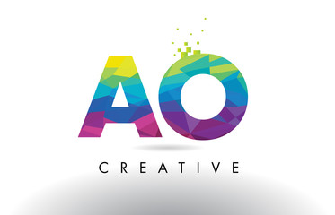 AO A O Colorful Letter Origami Triangles Design Vector.