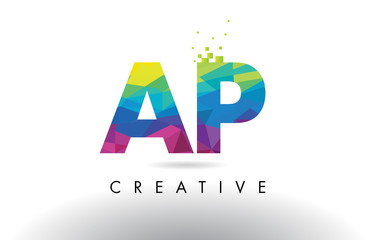AP A P Colorful Letter Origami Triangles Design Vector.