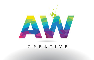 AW A W Colorful Letter Origami Triangles Design Vector.
